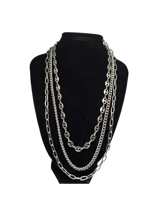 Unbranded Jewelry - Multi Strand Silver Tone Layered Chain Necklace Paperclip Curb Link Adjustable